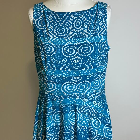 Evan Picone Teal/White Abstract Print Sleeveless Dress Stretch Womens Size 8 - Picture 2 of 11